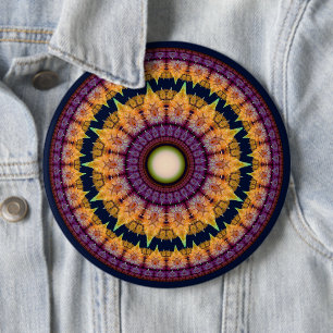 Badge Rond 15,2 Cm Ornement de mandala bleu orange fractal