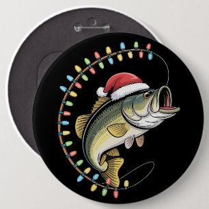 Badge Rond 15,2 Cm Papa de Noël Bass Poisson Drôle Pêcheur de Pêche