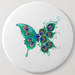 Badge Rond 15,2 Cm Papillon aux plumes de paon vert