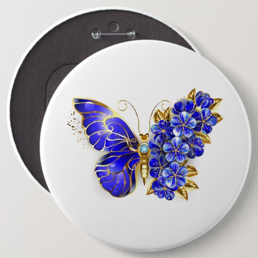 Badge Rond 15,2 Cm Papillon saphir à fleurs (Devant & derrière)