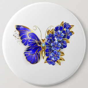 Badge Rond 15,2 Cm Papillon saphir à fleurs