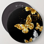 Badge Rond 15,2 Cm Papillons blancs et dorés (Devant & derrière)