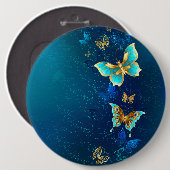 Badge Rond 15,2 Cm Papillons d'or sur un Arrière - plan bleu (Devant & derrière)