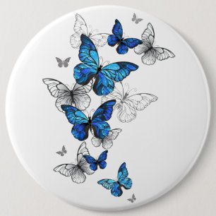 Badge Rond 15,2 Cm Papillons volants bleus Morpho