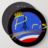 Badge Rond 15,2 Cm Paris avec Couronne - Bouton (Devant & derrière)