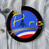 Badge Rond 15,2 Cm Paris avec Couronne - Bouton (En situation)
