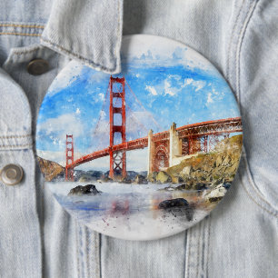 Badge Rond 15,2 Cm Pastel Golden Gate Bridge à San Francisco