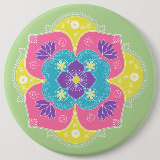 Badge Rond 15,2 Cm Pastel Lumineux Lotus Rangoli (Devant)