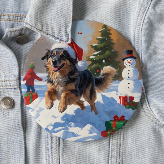 Badge Rond 15,2 Cm Pasteur anatolien Noël Festif Neige (En situation)