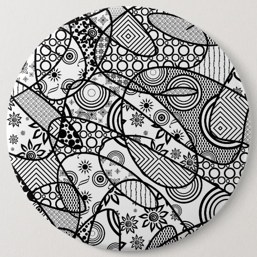 Badge Rond 15,2 Cm Patchwork Motif noir et blanc 01 (Devant)
