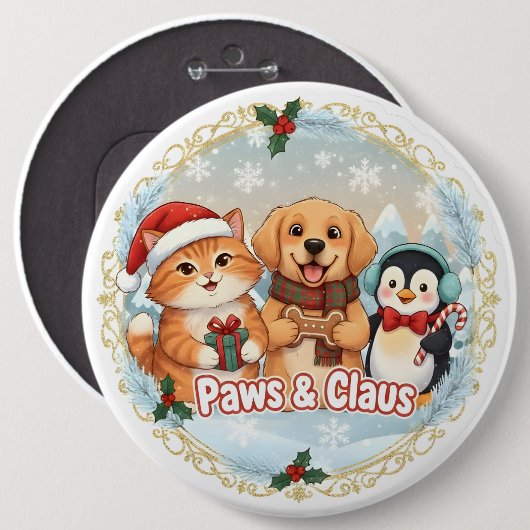 Badge Rond 15,2 Cm Paws & Claus (Devant & derrière)