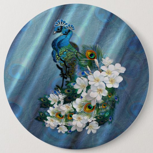 Badge Rond 15,2 Cm Peacocks & Emerald Green Soie métallique (Devant)