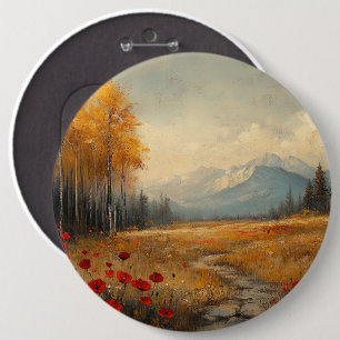 Badge Rond 15,2 Cm Peinture de Prairie Automnale Vintage avec Coqueli