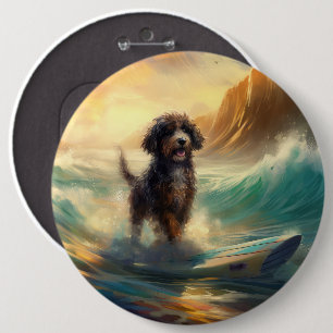 Badge Rond 15,2 Cm Peinture de surf à la plage de Bernedoodle