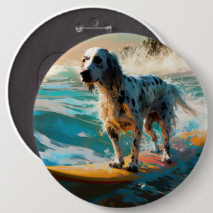 Badge Rond 15,2 Cm Peinture de Surf sur la Plage avec Setter Anglais