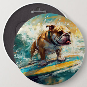 Badge Rond 15,2 Cm Peinture de surf sur la plage de Bulldog