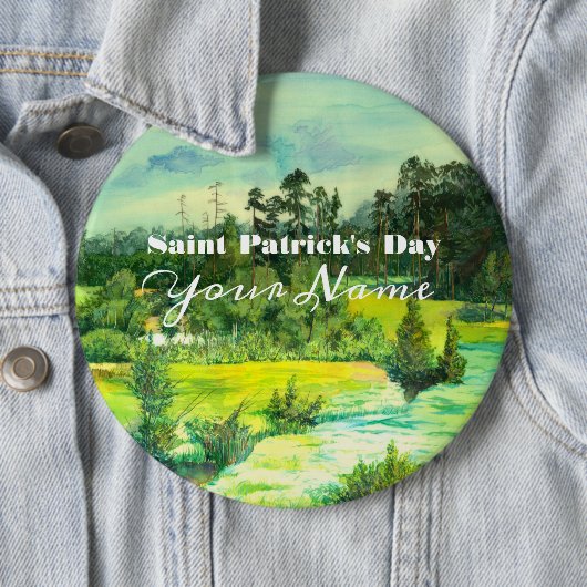Badge Rond 15,2 Cm peinture de vallée verte Aquarelle (En situation)