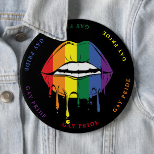 Badge Rond 15,2 Cm Peinture gay pride à goutte Rainbow Lips