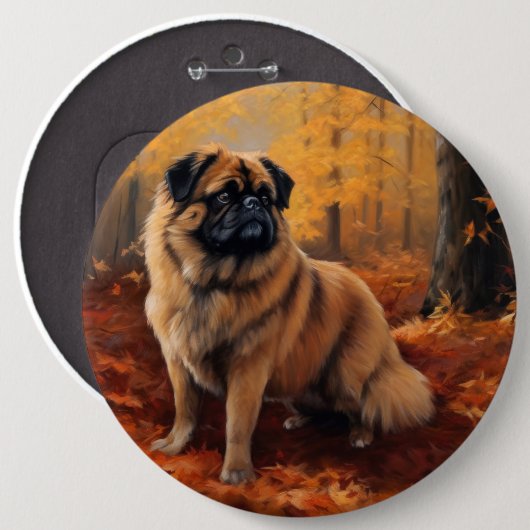 Badge Rond 15,2 Cm Pekingese à l'automne Feuilles automne Inspire (Devant & derrière)