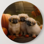 Badge Rond 15,2 Cm Pekingese Chiot Automne Citrouille délice (Devant)