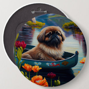 Badge Rond 15,2 Cm Pekingese sur une pagaie : une aventure Pittoresqu