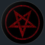 Badge Rond 15,2 Cm Pentagram Red Devil<br><div class="desc">Pentagramme rouge,  inversé,  texturé en cercle,  sur arrière - plan noir. Symbole occulte 666</div>