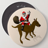 Badge Rond 15,2 Cm Père Noël Doux À cheval Sur Kangaroo (Devant & derrière)