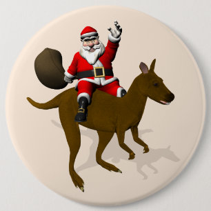 Badge Rond 15,2 Cm Père Noël Doux À cheval Sur Kangaroo