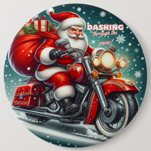 Badge Rond 15,2 Cm Père Noël en moto