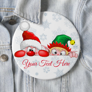 Badge Rond 15,2 Cm Père Noël et Elfe Mignon et drôle de dessin animé