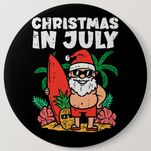 Badge Rond 15,2 Cm Père Noël Surfer Beach Noël En Juillet Drôle Été