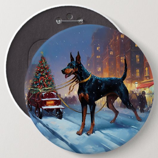 Badge Rond 15,2 Cm Période de fêtes de Noël Doberman (Devant & derrière)