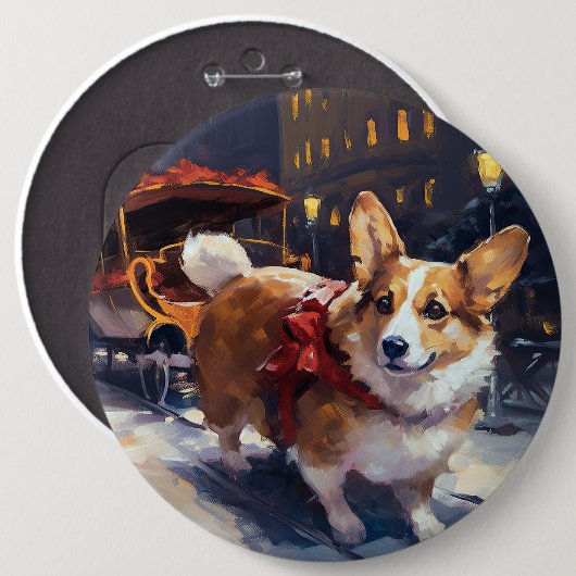 Badge Rond 15,2 Cm Période festive de Noël Corgi (Devant & derrière)