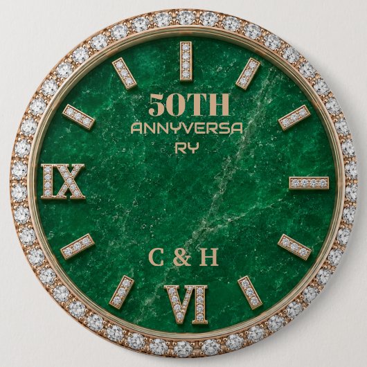 Badge Rond 15,2 Cm Personalized 50th Anniversary Emerald Marble (Devant)