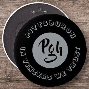 Badge Rond 15,2 Cm Pgh Yinzer Vintage noir vêtement Snap Metal