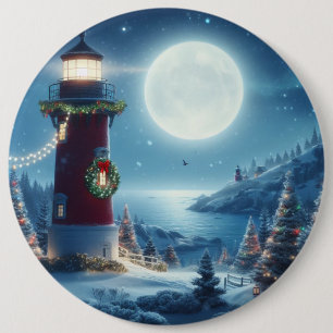 Badge Rond 15,2 Cm Phare de Noël nautique