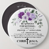 Badge Rond 15,2 Cm Philippiens 4:6-7 Écriture Fleurs violettes pourpr (Devant & derrière)
