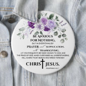 Badge Rond 15,2 Cm Philippiens 4:6-7 Écriture Fleurs violettes pourpr (En situation)