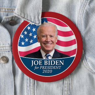 Badge Rond 15,2 Cm Photo de Joe Biden 2020 avec la frontière rouge d