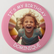 Photo personnalisable et nom Bouton Anniversaire