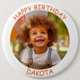 Badge Rond 15,2 Cm Photo personnalisable et nom Bouton Anniversaire