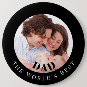 Badge Rond 15,2 Cm Photo personnalisé dans un cercle noir Meilleur Pa