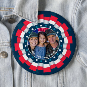 Badge Rond 15,2 Cm Photo personnalisé USA Militaire, Bordure de Ruban