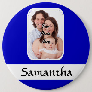 Badge Rond 15,2 Cm Photo personnalisée en bleu et blanc