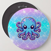 Badge Rond 15,2 Cm Pieuvre bleue mignonne (Devant & derrière)