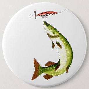 Badge Rond 15,2 Cm Pike Pêche à la ligne cadeau