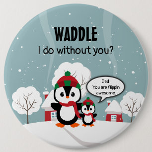 Badge Rond 15,2 Cm Pingouin Bébé Gris Mignonne En Neige D'Hiver