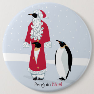 Badge Rond 15,2 Cm Pingouin Noel