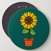 Badge Rond 15,2 Cm Plante de tournesol Kawaii dans un pot (Devant & derrière)