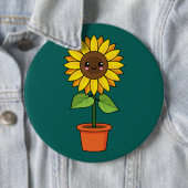 Badge Rond 15,2 Cm Plante de tournesol Kawaii dans un pot (En situation)